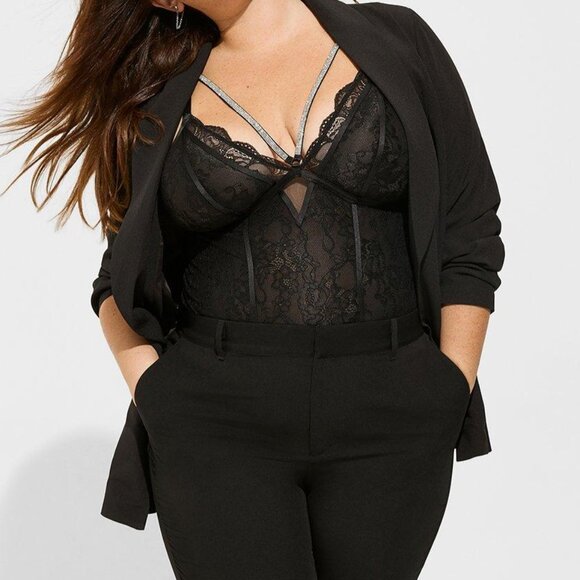 ❤️NWT VINTAGE TORRID LINGERIE DIAMANTE RHINESTONE LACE STRAPPY THONG BODYSUIT 2X - Picture 7 of 11